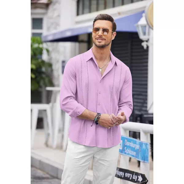 COOFANDY Mens Cuban Guayabera Shirt Casual Button Down Shirts Long Sleeve Beach Linen Shirts