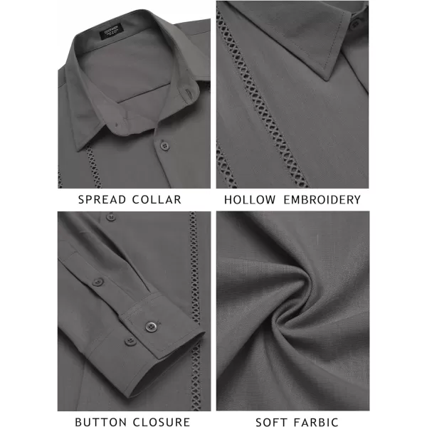 COOFANDY Mens Cuban Guayabera Shirt Casual Button Down Shirts Long Sleeve Beach Linen Shirts