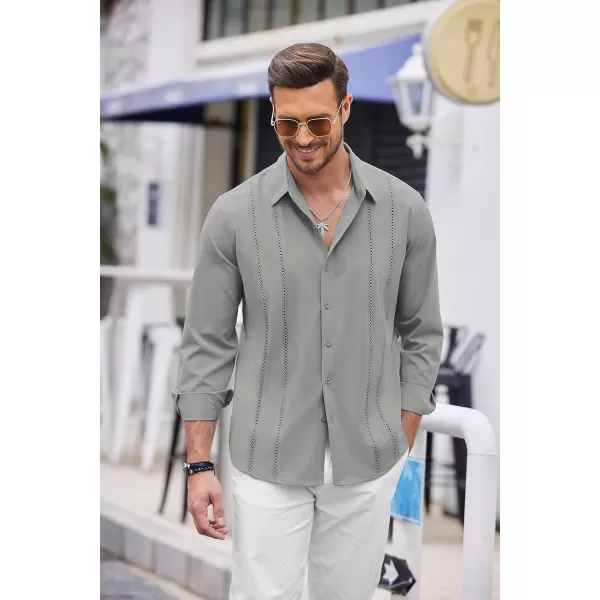COOFANDY Mens Cuban Guayabera Shirt Casual Button Down Shirts Long Sleeve Beach Linen Shirts