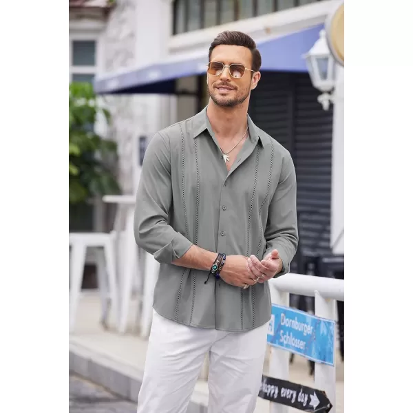 COOFANDY Mens Cuban Guayabera Shirt Casual Button Down Shirts Long Sleeve Beach Linen Shirts