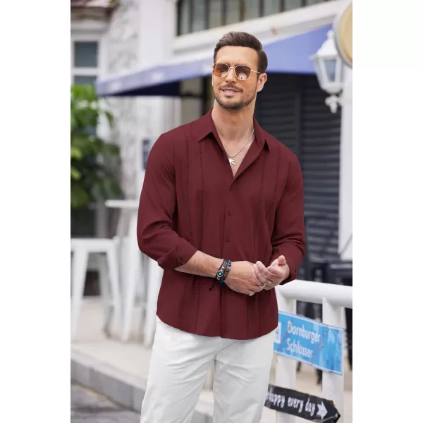 COOFANDY Mens Cuban Guayabera Shirt Casual Button Down Shirts Long Sleeve Beach Linen Shirts