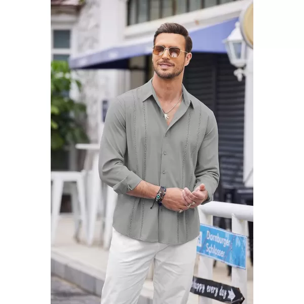 COOFANDY Mens Cuban Guayabera Shirt Casual Button Down Shirts Long Sleeve Beach Linen Shirts
