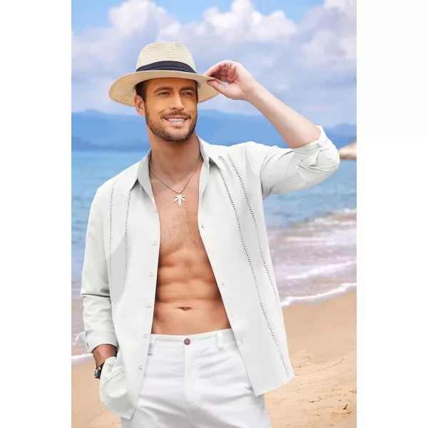 COOFANDY Mens Cuban Guayabera Shirt Casual Button Down Shirts Long Sleeve Beach Linen Shirts