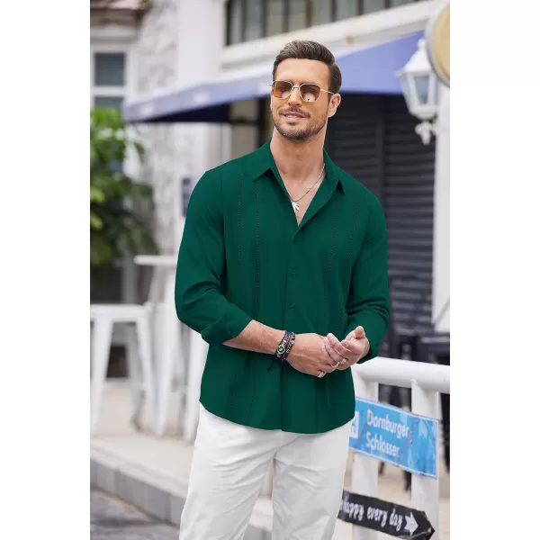 COOFANDY Mens Cuban Guayabera Shirt Casual Button Down Shirts Long Sleeve Beach Linen Shirts