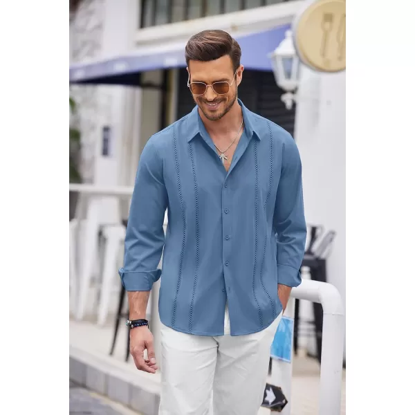 COOFANDY Mens Cuban Guayabera Shirt Casual Button Down Shirts Long Sleeve Beach Linen Shirts