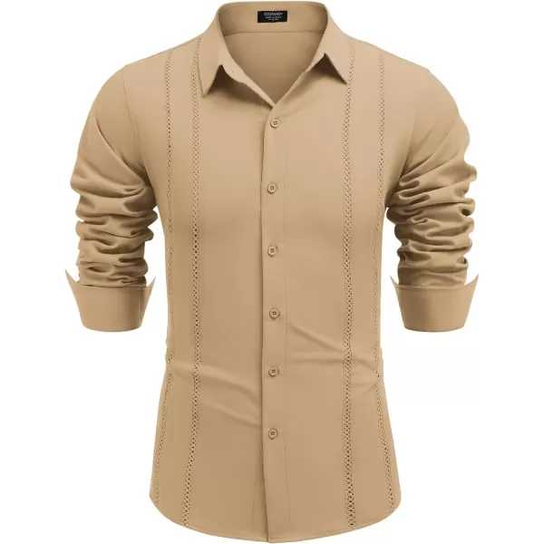 COOFANDY Mens Cuban Guayabera Shirt Casual Button Down Shirts Long Sleeve Beach Linen Shirts