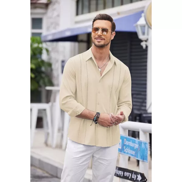 COOFANDY Mens Cuban Guayabera Shirt Casual Button Down Shirts Long Sleeve Beach Linen Shirts