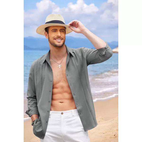 COOFANDY Mens Cuban Guayabera Shirt Casual Button Down Shirts Long Sleeve Beach Linen Shirts