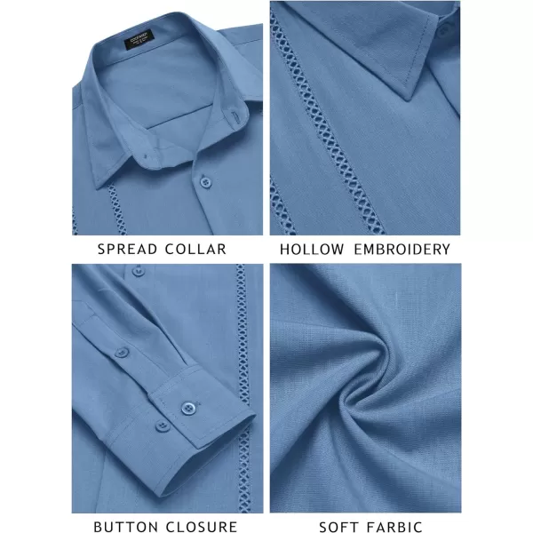 COOFANDY Mens Cuban Guayabera Shirt Casual Button Down Shirts Long Sleeve Beach Linen Shirts