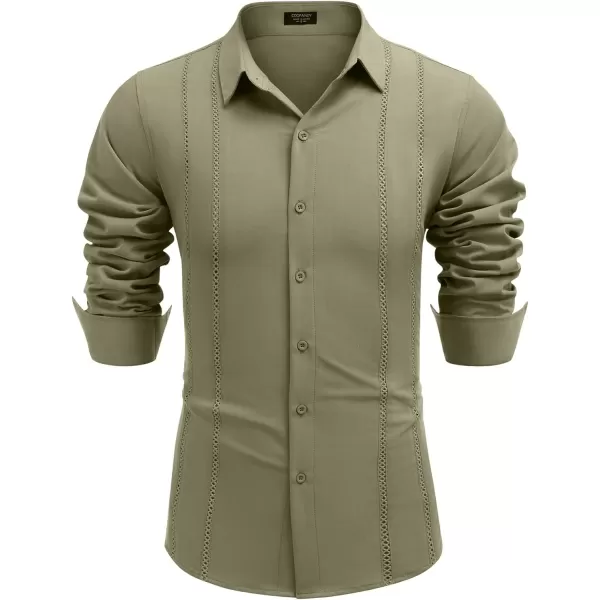 COOFANDY Mens Cuban Guayabera Shirt Casual Button Down Shirts Long Sleeve Beach Linen Shirts