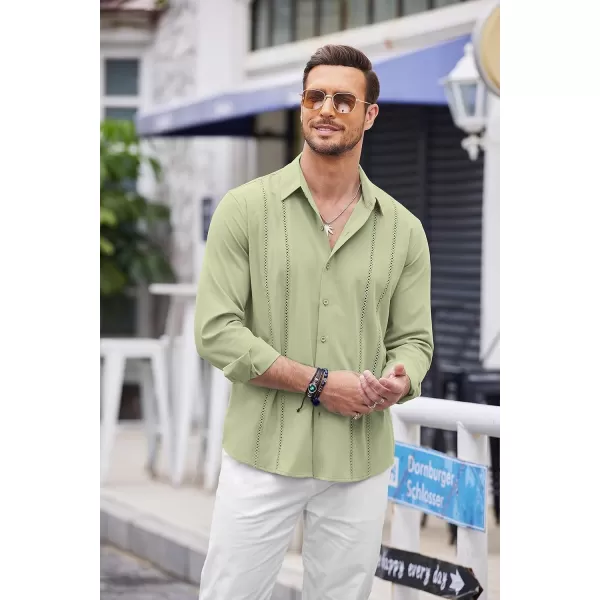COOFANDY Mens Cuban Guayabera Shirt Casual Button Down Shirts Long Sleeve Beach Linen Shirts