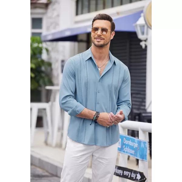 COOFANDY Mens Cuban Guayabera Shirt Casual Button Down Shirts Long Sleeve Beach Linen Shirts