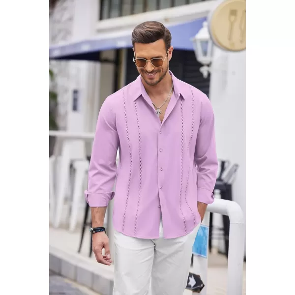 COOFANDY Mens Cuban Guayabera Shirt Casual Button Down Shirts Long Sleeve Beach Linen Shirts