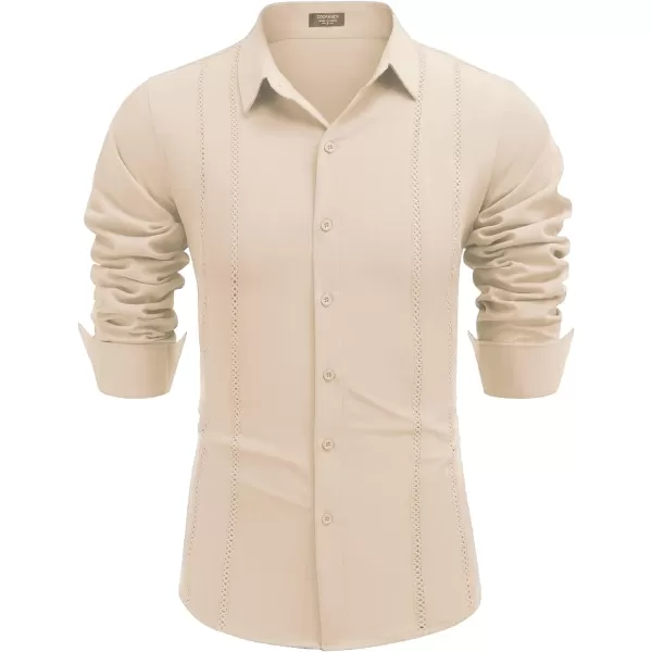 COOFANDY Mens Cuban Guayabera Shirt Casual Button Down Shirts Long Sleeve Beach Linen Shirts