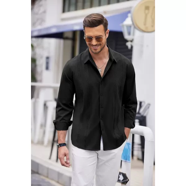 COOFANDY Mens Cuban Guayabera Shirt Casual Button Down Shirts Long Sleeve Beach Linen Shirts