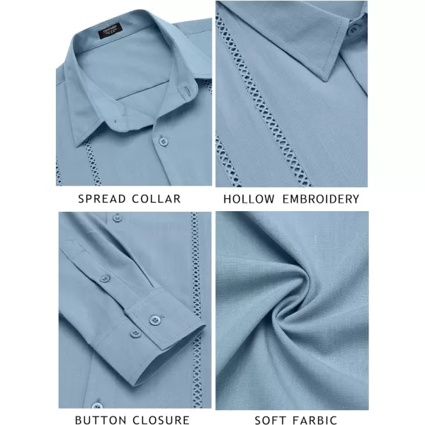 COOFANDY Mens Cuban Guayabera Shirt Casual Button Down Shirts Long Sleeve Beach Linen Shirts