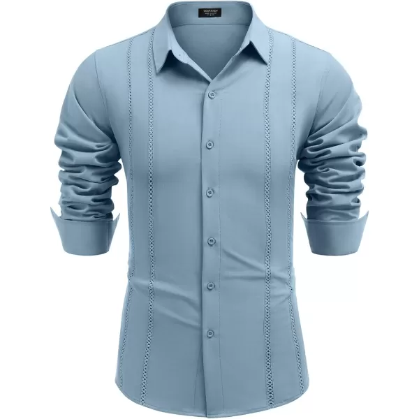 COOFANDY Mens Cuban Guayabera Shirt Casual Button Down Shirts Long Sleeve Beach Linen Shirts