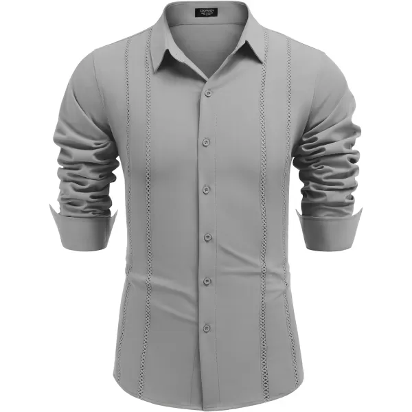 COOFANDY Mens Cuban Guayabera Shirt Casual Button Down Shirts Long Sleeve Beach Linen Shirts