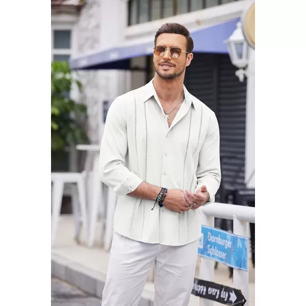 COOFANDY Mens Cuban Guayabera Shirt Casual Button Down Shirts Long Sleeve Beach Linen Shirts