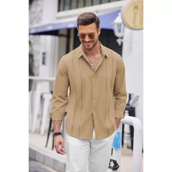 COOFANDY Mens Cuban Guayabera Shirt Casual Button Down Shirts Long Sleeve Beach Linen Shirts