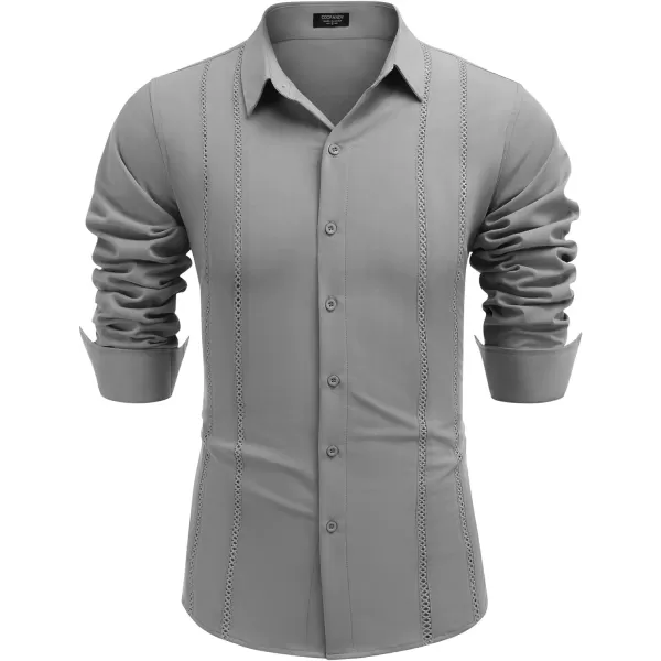 COOFANDY Mens Cuban Guayabera Shirt Casual Button Down Shirts Long Sleeve Beach Linen Shirts