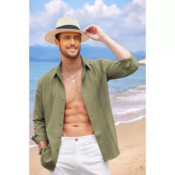 COOFANDY Mens Cuban Guayabera Shirt Casual Button Down Shirts Long Sleeve Beach Linen Shirts