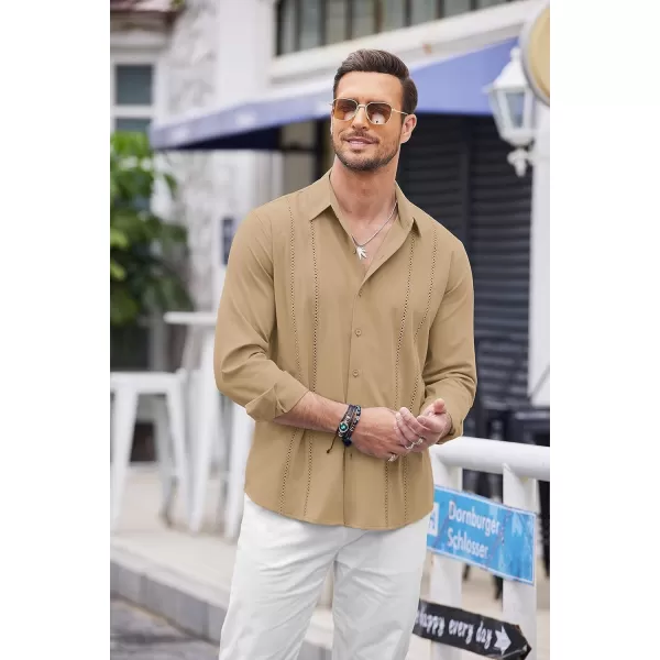 COOFANDY Mens Cuban Guayabera Shirt Casual Button Down Shirts Long Sleeve Beach Linen Shirts