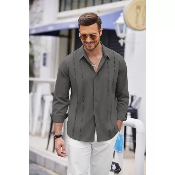 COOFANDY Mens Cuban Guayabera Shirt Casual Button Down Shirts Long Sleeve Beach Linen Shirts