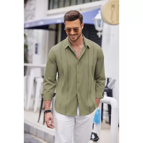 COOFANDY Mens Cuban Guayabera Shirt Casual Button Down Shirts Long Sleeve Beach Linen Shirts