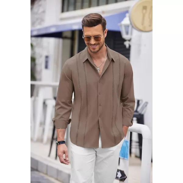 COOFANDY Mens Cuban Guayabera Shirt Casual Button Down Shirts Long Sleeve Beach Linen Shirts