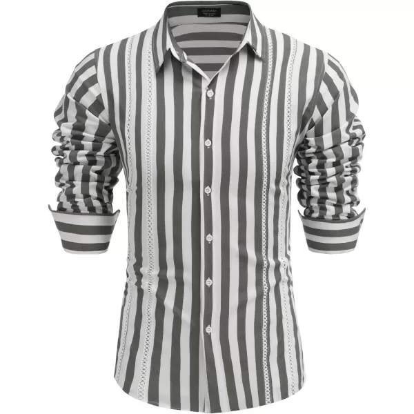 COOFANDY Mens Cuban Guayabera Shirt Casual Button Down Shirts Long Sleeve Beach Linen Shirts