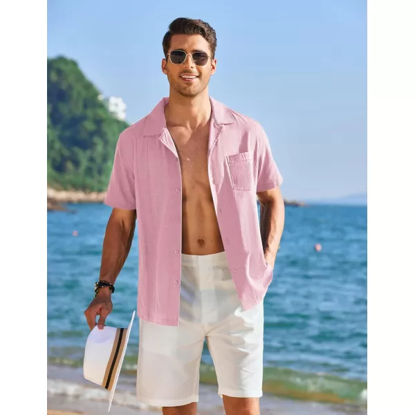 COOFANDY Mens Cuban Guayabera Shirt Short Sleeve Button Down Shirts Casual Summer Linen Shirts