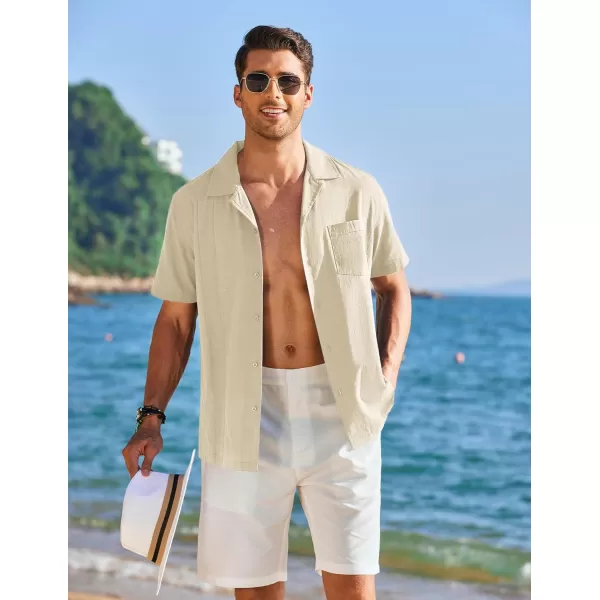 COOFANDY Mens Cuban Guayabera Shirt Short Sleeve Button Down Shirts Casual Summer Linen Shirts