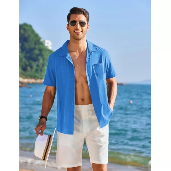 COOFANDY Mens Cuban Guayabera Shirt Short Sleeve Button Down Shirts Casual Summer Linen Shirts