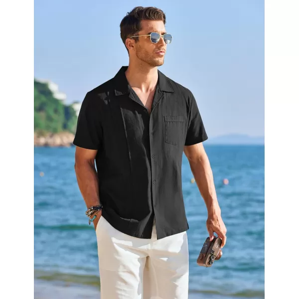 COOFANDY Mens Cuban Guayabera Shirt Short Sleeve Button Down Shirts Casual Summer Linen Shirts