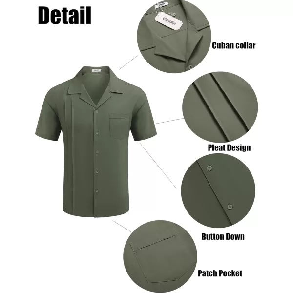 COOFANDY Mens Cuban Guayabera Shirt Short Sleeve Button Down Shirts Casual Summer Linen Shirts