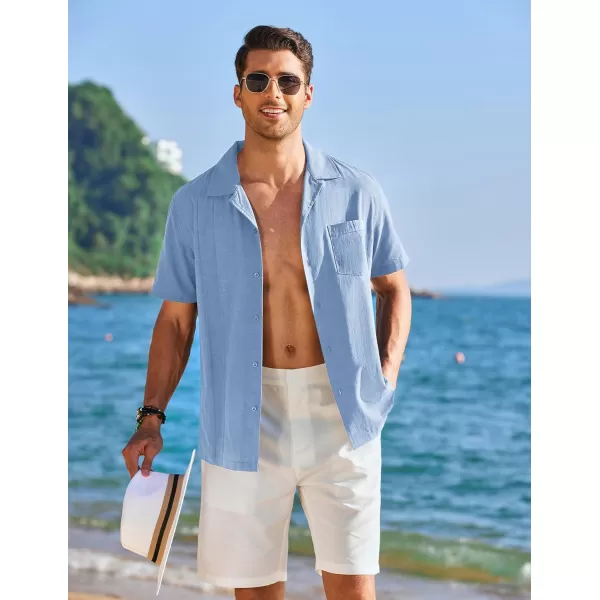 COOFANDY Mens Cuban Guayabera Shirt Short Sleeve Button Down Shirts Casual Summer Linen Shirts