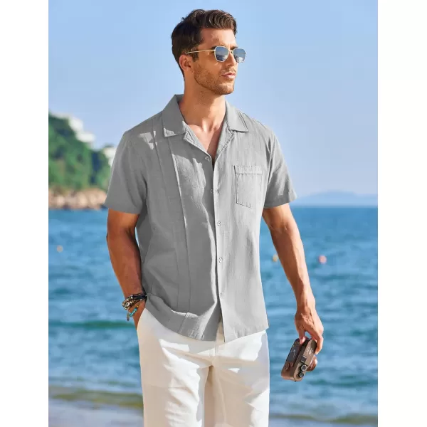 COOFANDY Mens Cuban Guayabera Shirt Short Sleeve Button Down Shirts Casual Summer Linen Shirts