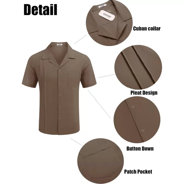 COOFANDY Mens Cuban Guayabera Shirt Short Sleeve Button Down Shirts Casual Summer Linen Shirts