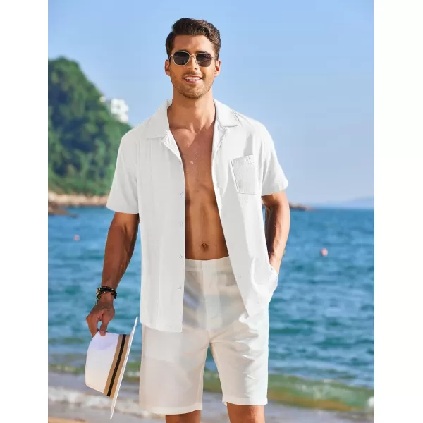 COOFANDY Mens Cuban Guayabera Shirt Short Sleeve Button Down Shirts Casual Summer Linen Shirts