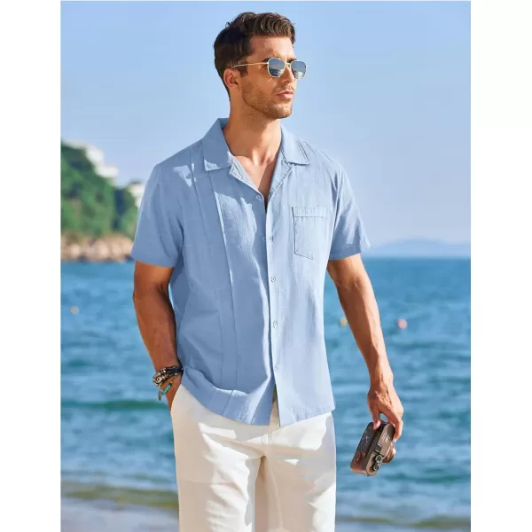 COOFANDY Mens Cuban Guayabera Shirt Short Sleeve Button Down Shirts Casual Summer Linen Shirts