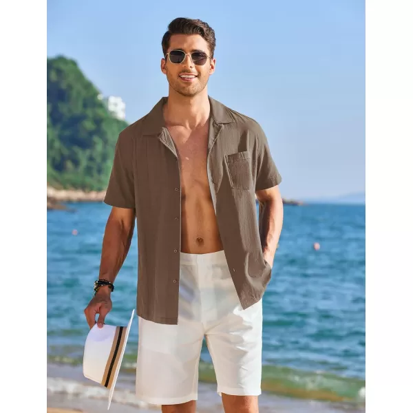 COOFANDY Mens Cuban Guayabera Shirt Short Sleeve Button Down Shirts Casual Summer Linen Shirts