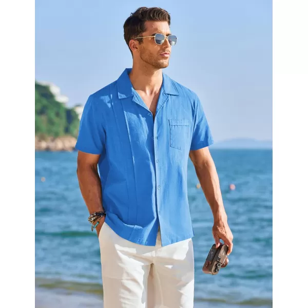COOFANDY Mens Cuban Guayabera Shirt Short Sleeve Button Down Shirts Casual Summer Linen Shirts