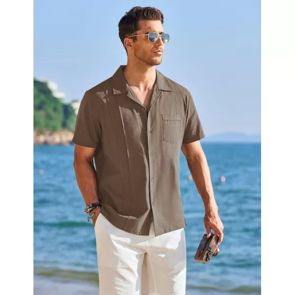 COOFANDY Mens Cuban Guayabera Shirt Short Sleeve Button Down Shirts Casual Summer Linen Shirts