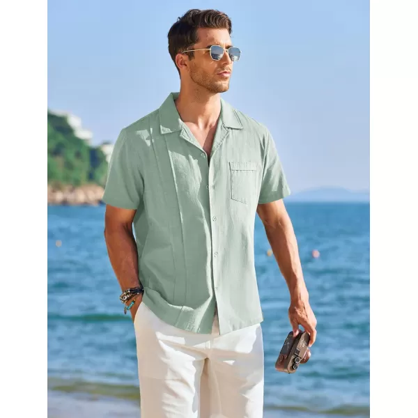 COOFANDY Mens Cuban Guayabera Shirt Short Sleeve Button Down Shirts Casual Summer Linen Shirts