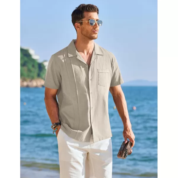 COOFANDY Mens Cuban Guayabera Shirt Short Sleeve Button Down Shirts Casual Summer Linen Shirts