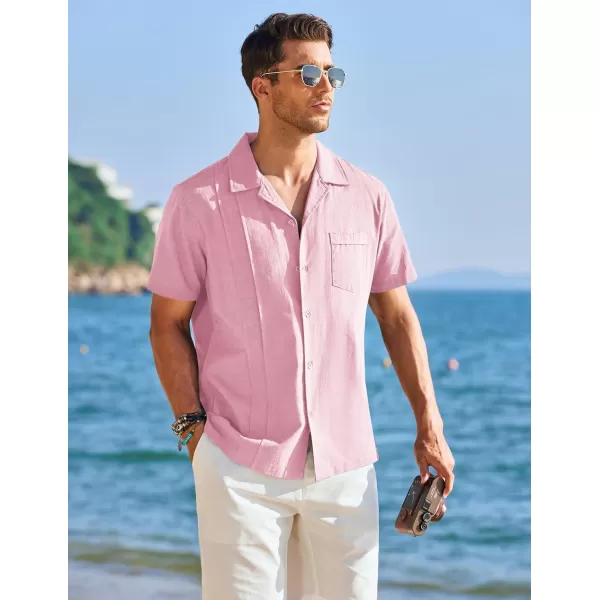 COOFANDY Mens Cuban Guayabera Shirt Short Sleeve Button Down Shirts Casual Summer Linen Shirts