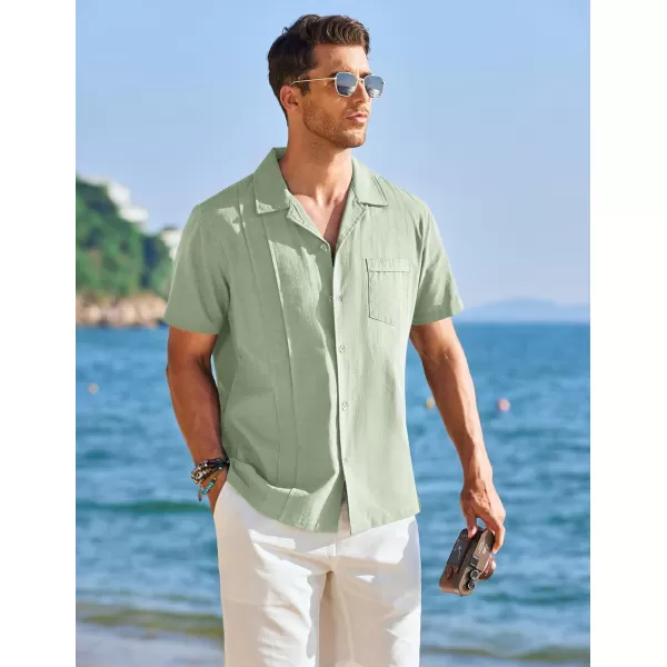 COOFANDY Mens Cuban Guayabera Shirt Short Sleeve Button Down Shirts Casual Summer Linen Shirts