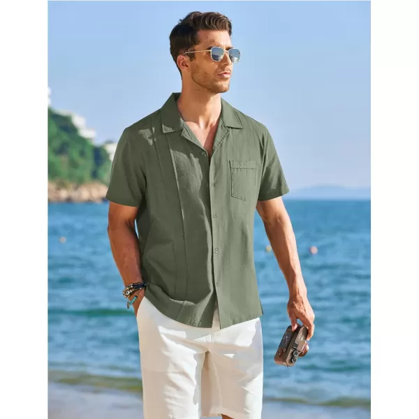 COOFANDY Mens Cuban Guayabera Shirt Short Sleeve Button Down Shirts Casual Summer Linen Shirts