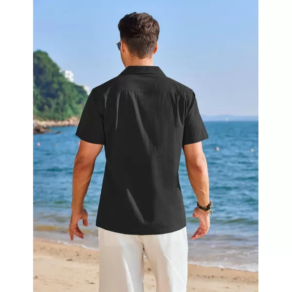 COOFANDY Mens Cuban Guayabera Shirt Short Sleeve Button Down Shirts Casual Summer Linen Shirts